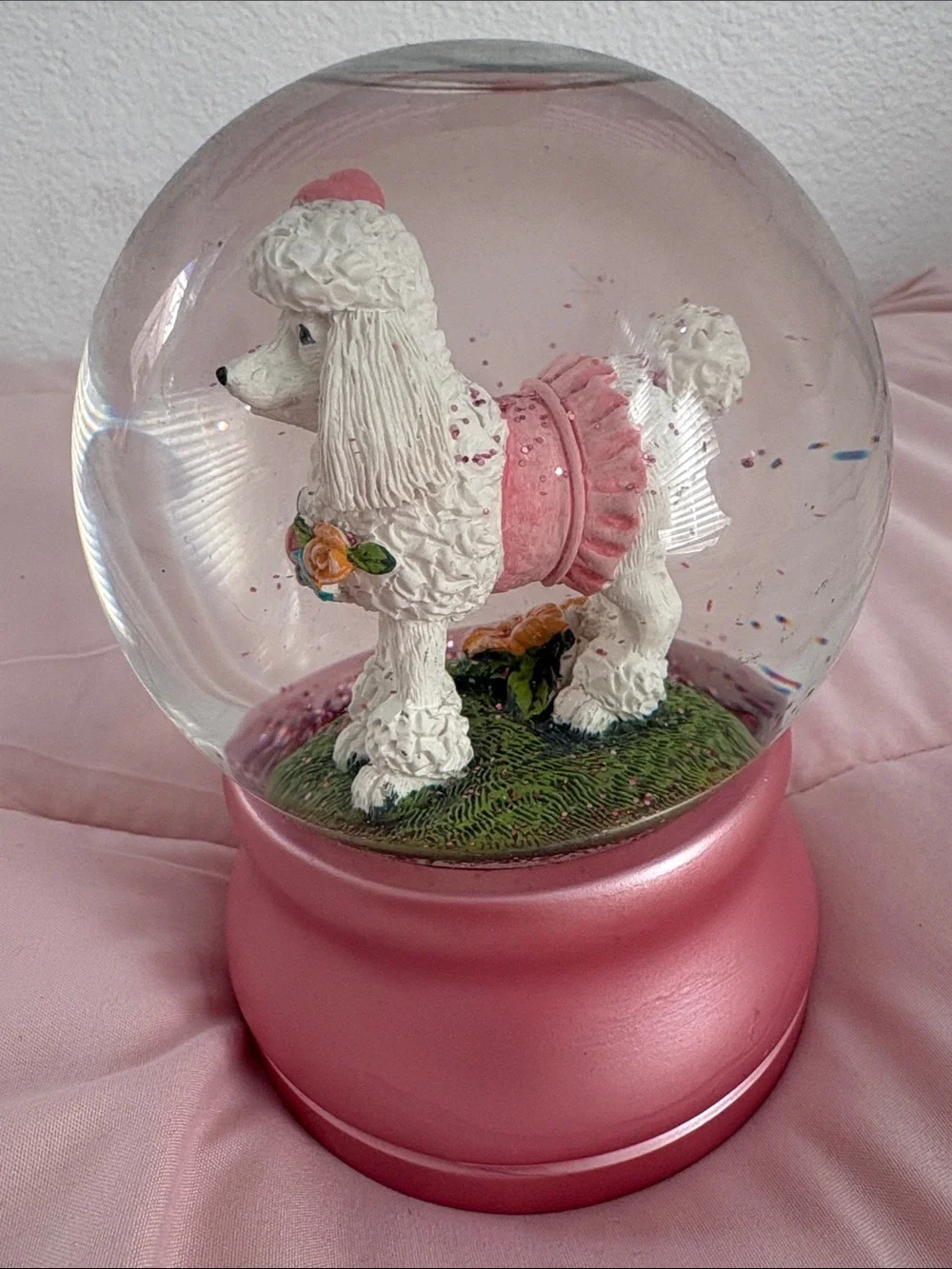 Pink Poodle Snow Globe - Decorative Home Party Accent
